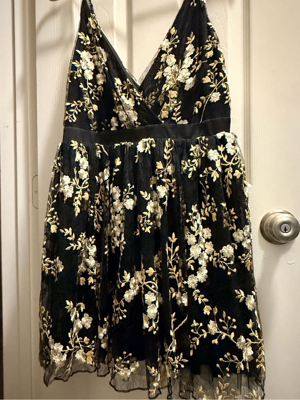 Express Black Floral Embroidered V-Neck Party Dress